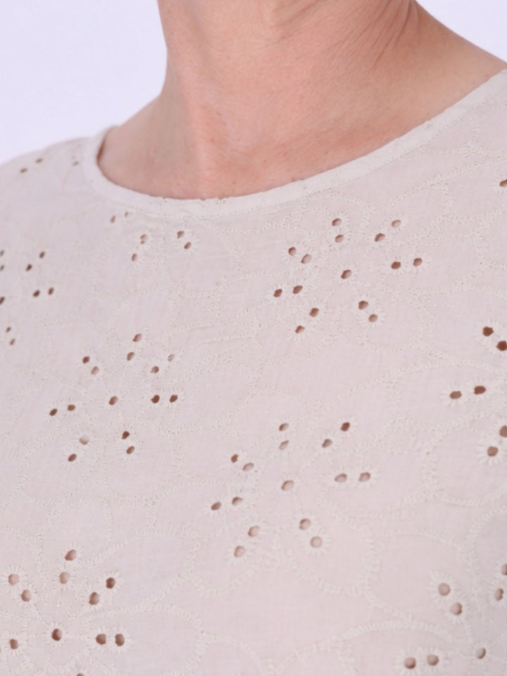 T-Shirt Damen Lochmusterhinten geknöpft -beige