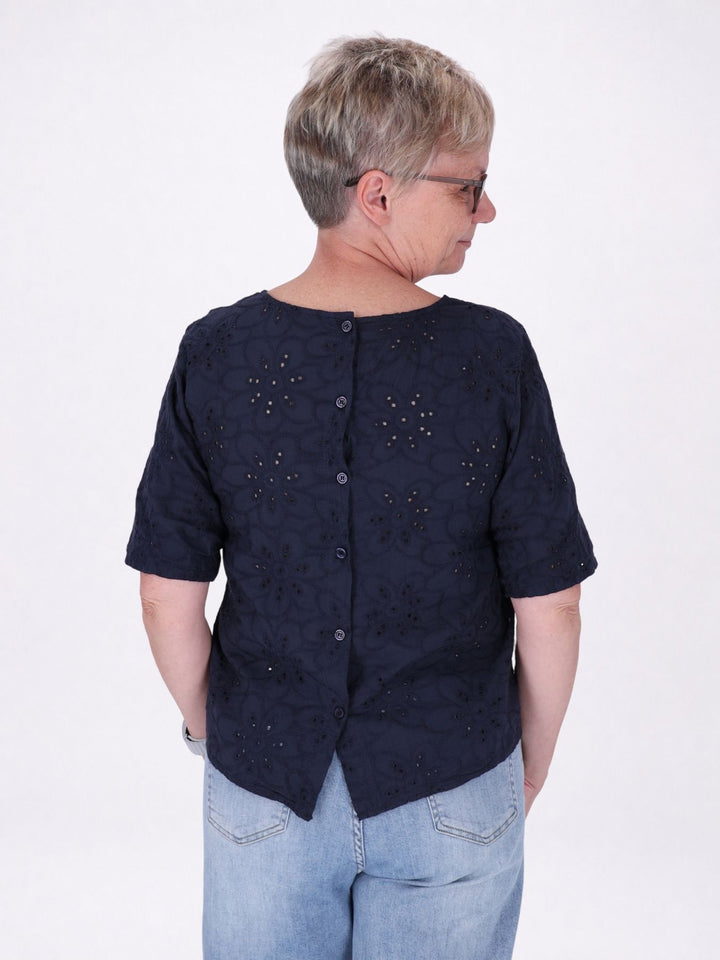 T-Shirt Damen Lochmusterhinten geknöpft in navy