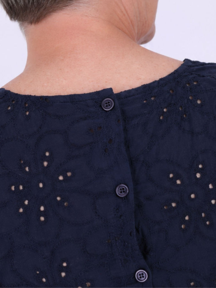 T-Shirt Damen Lochmusterhinten geknöpft in navy