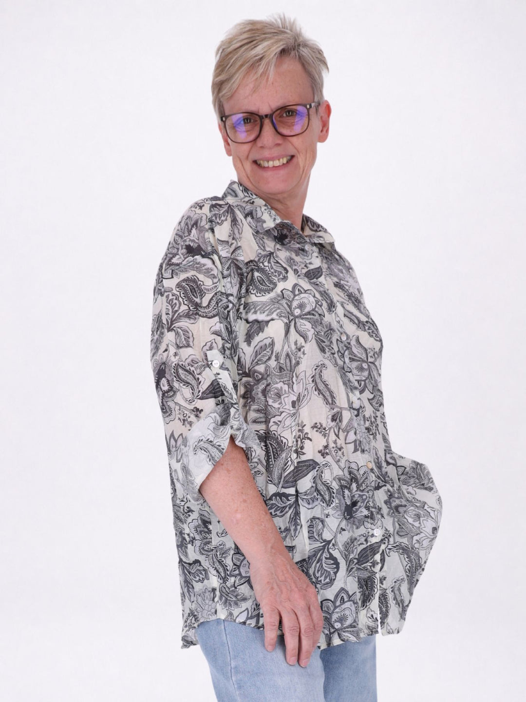 Bluse Damen Langarm Viskose AOP gelb