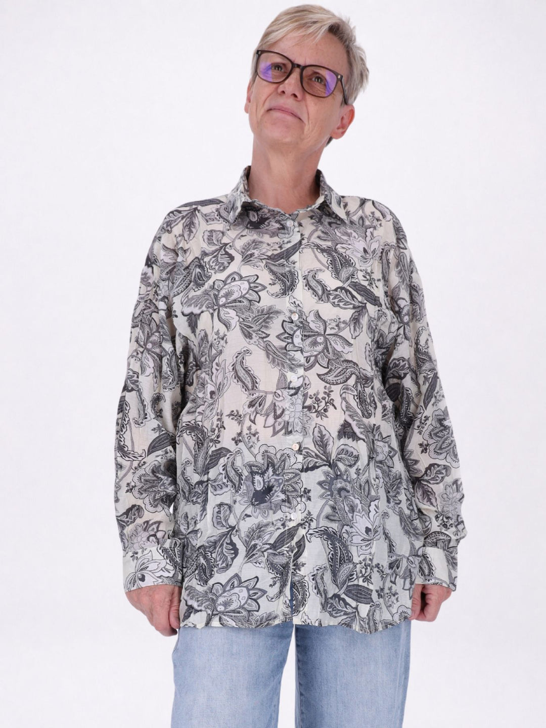Bluse Damen Langarm Viskose AOP gelb