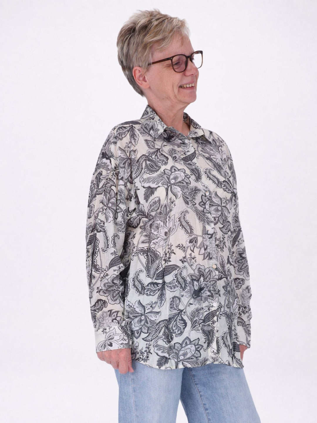 Bluse Damen Langarm Viskose AOP gelb