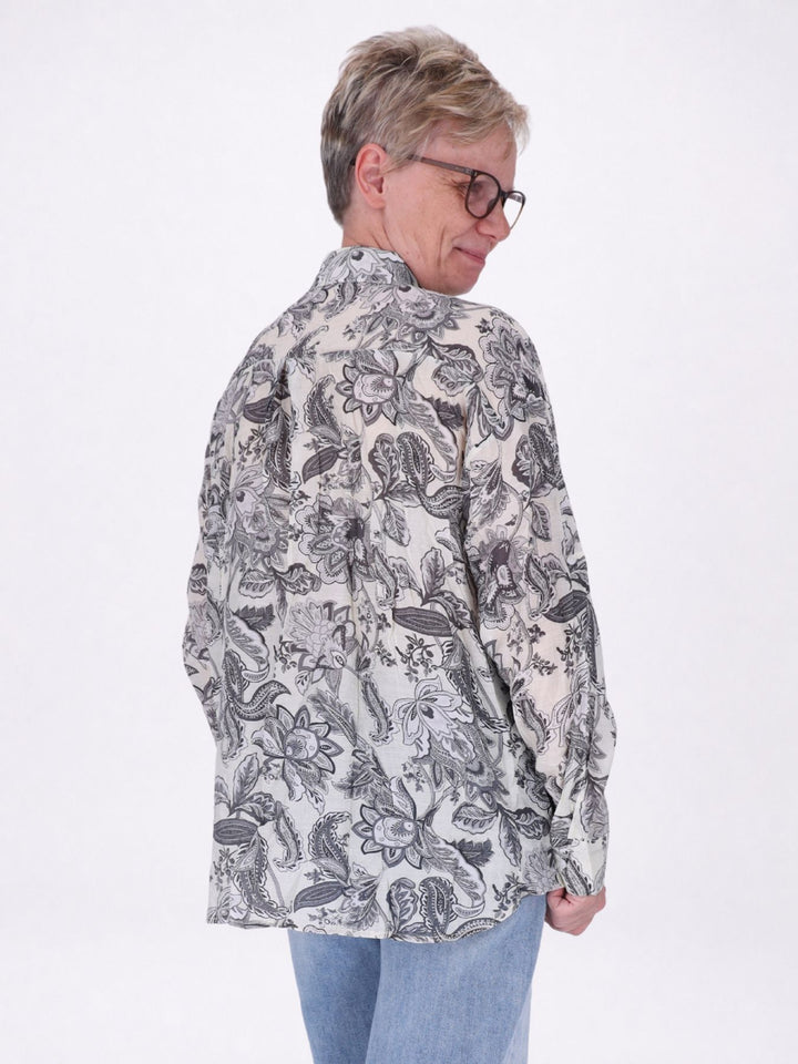 Bluse Damen Langarm Viskose AOP gelb