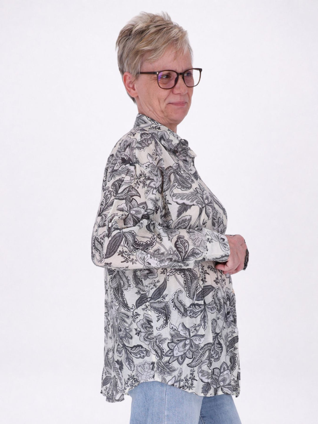 Bluse Damen Langarm Viskose AOP gelb