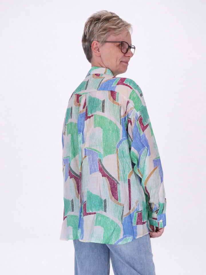 Bluse Damen Langarm Viskose AOP grün