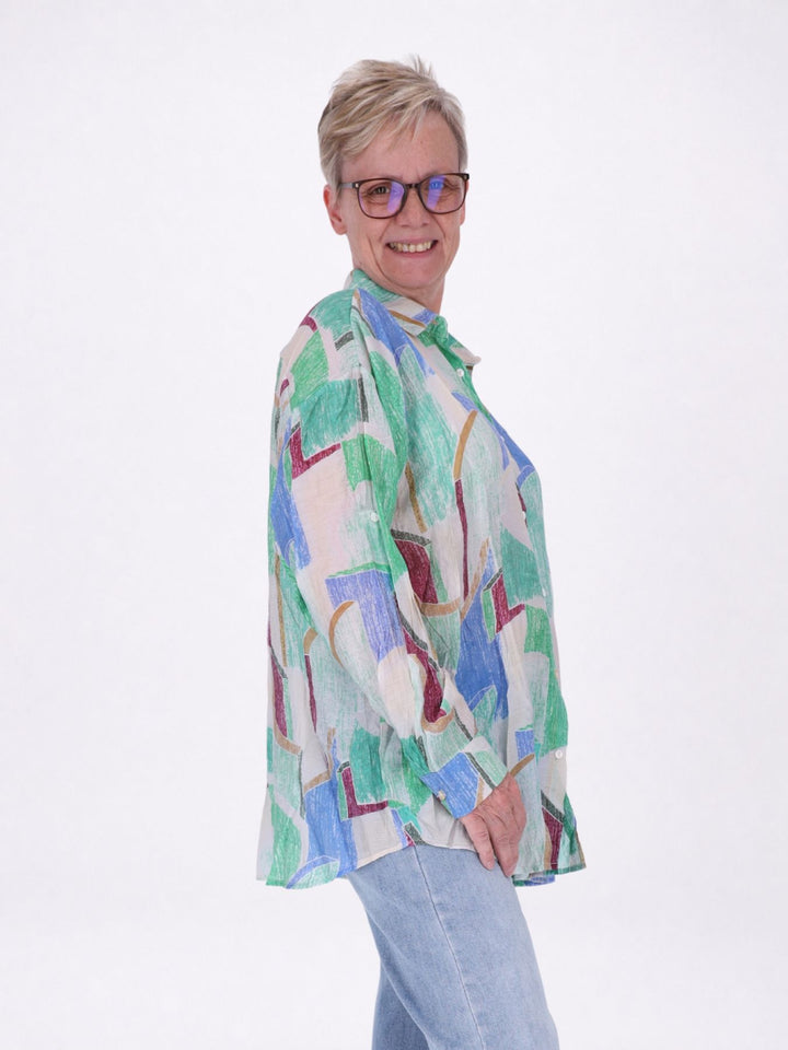Bluse Damen Langarm Viskose AOP grün