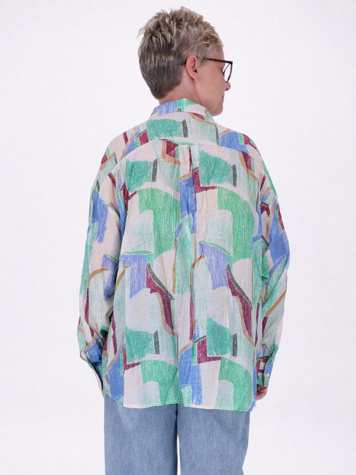 Bluse Damen Langarm Viskose AOP grün