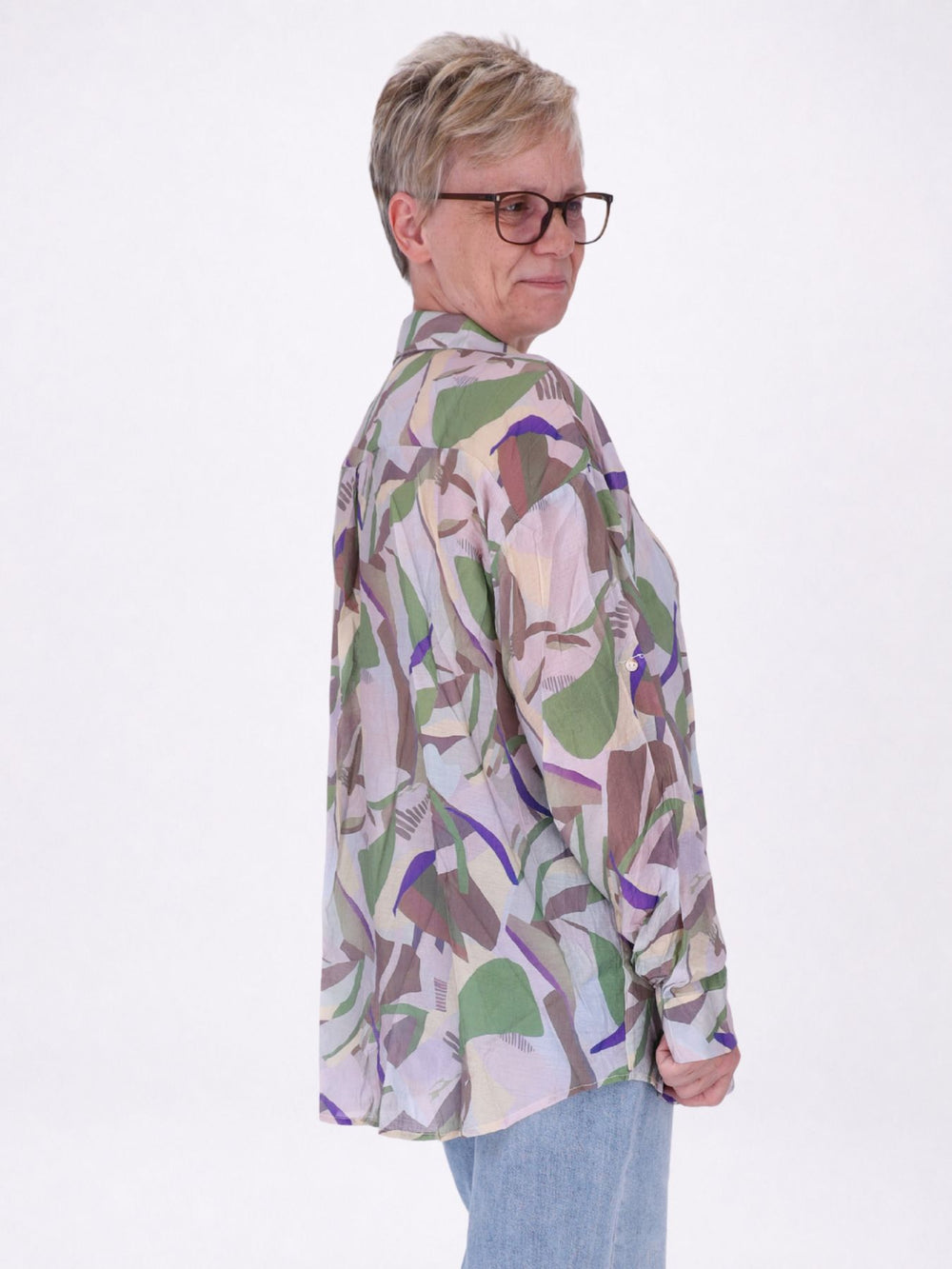Bluse Damen Langarm Viskose AOP khaki