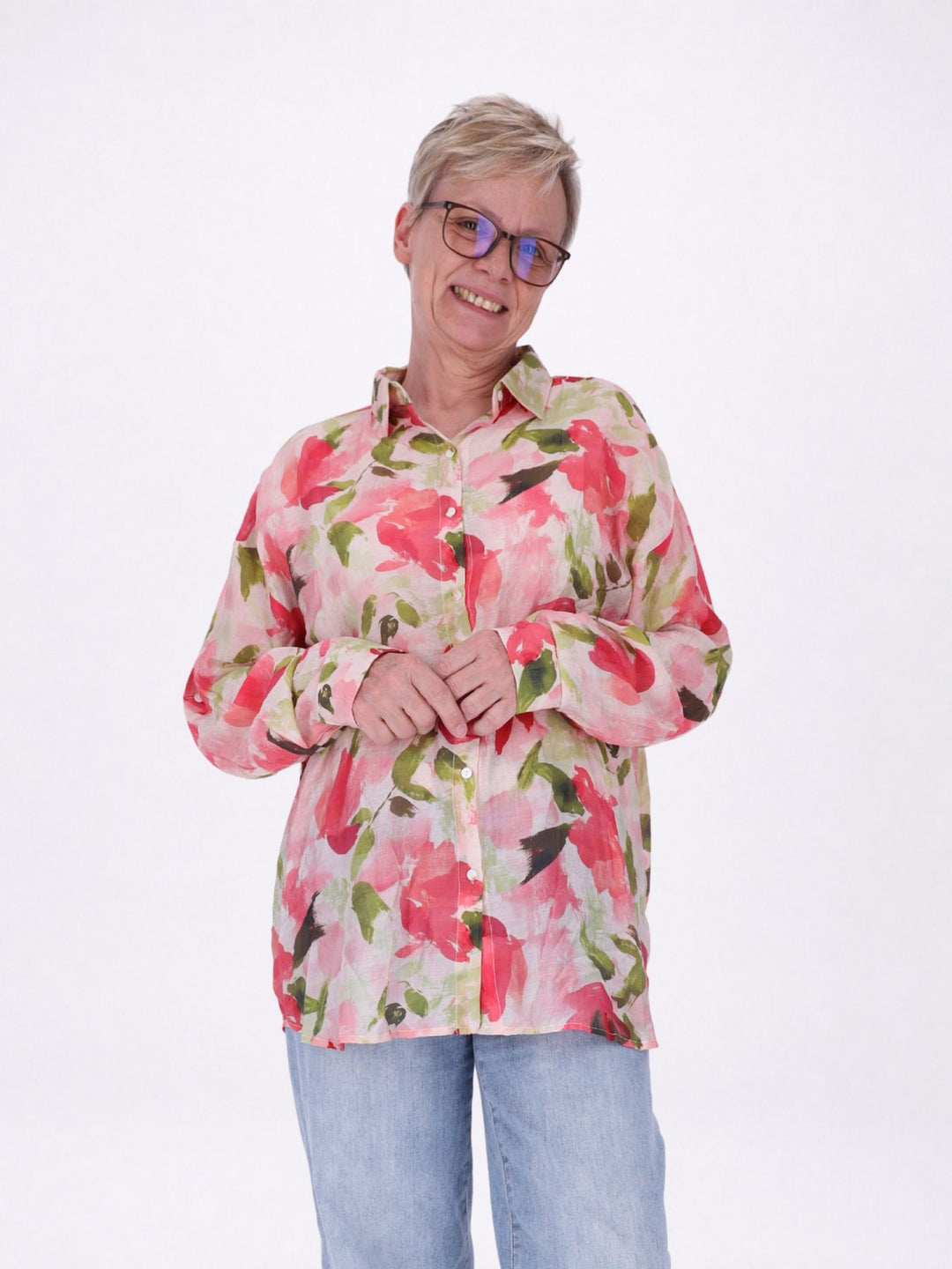 Bluse Damen Langarm Viskose AOP rot