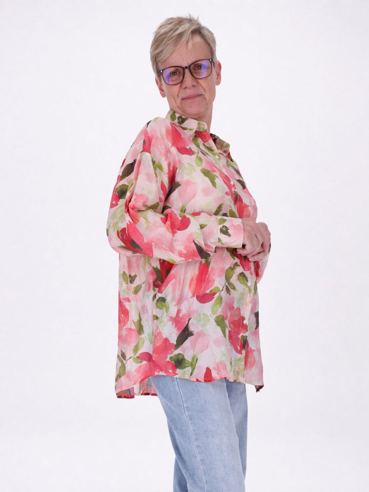 Bluse Damen Langarm Viskose AOP rot