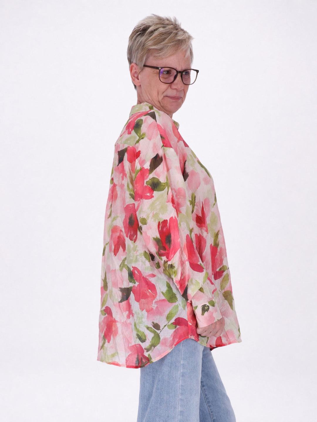 Bluse Damen Langarm Viskose AOP rot