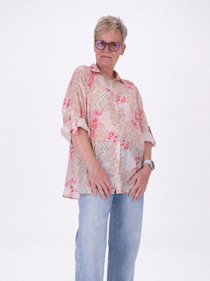 Bluse Damen Langarm Viskose AOP rosa