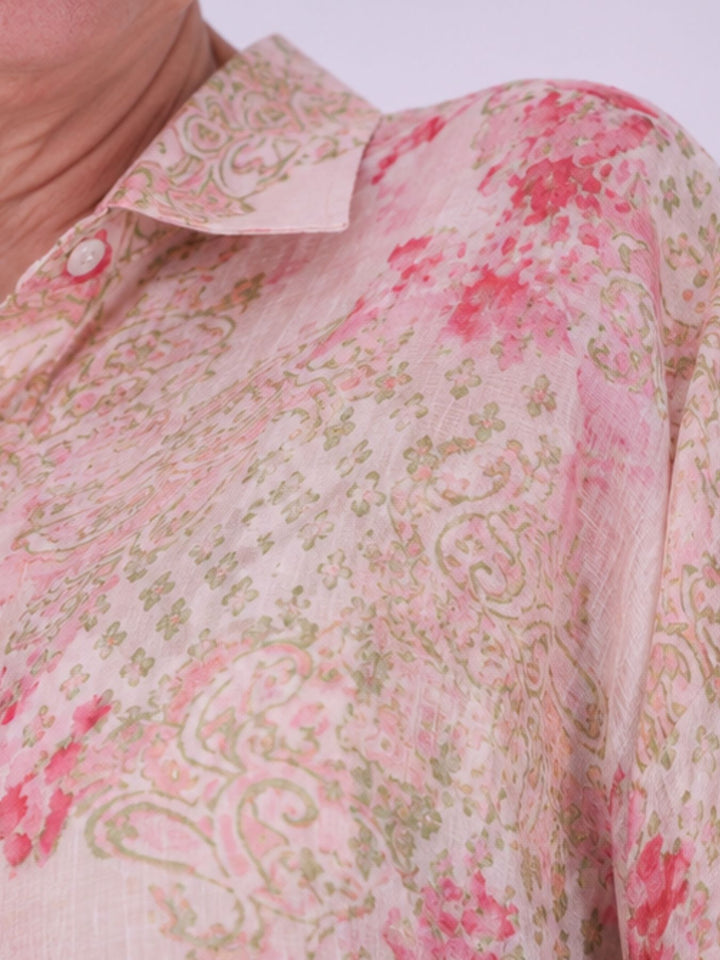 Bluse Damen Langarm Viskose AOP rosa
