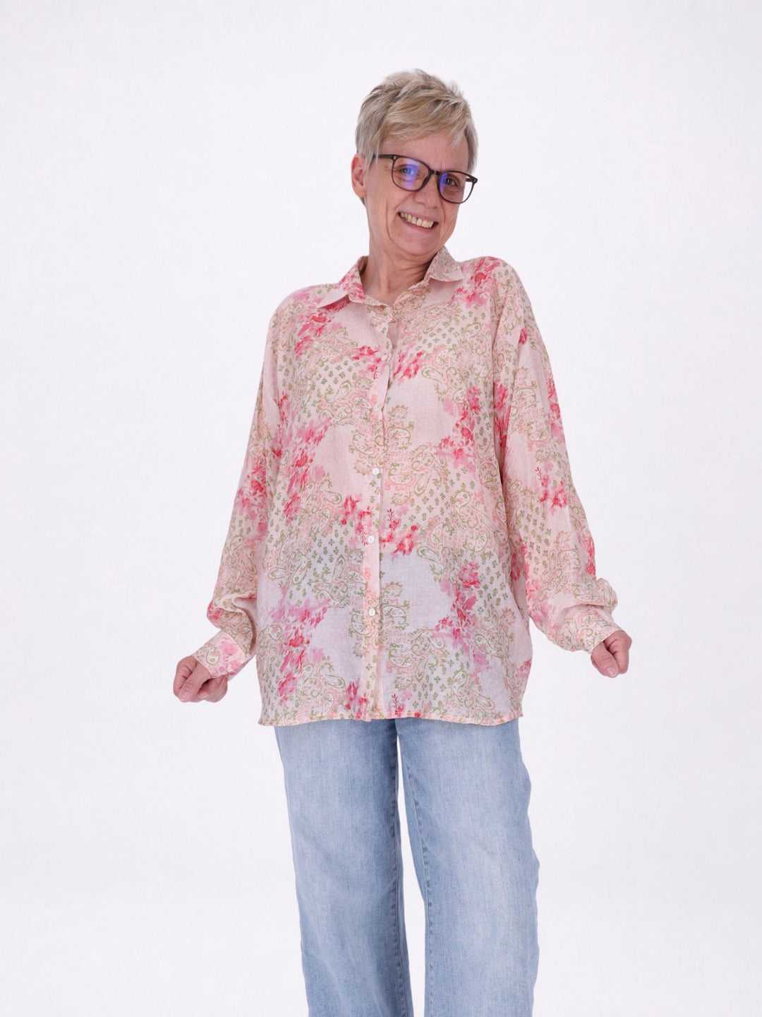 Bluse Damen Langarm Viskose AOP rosa