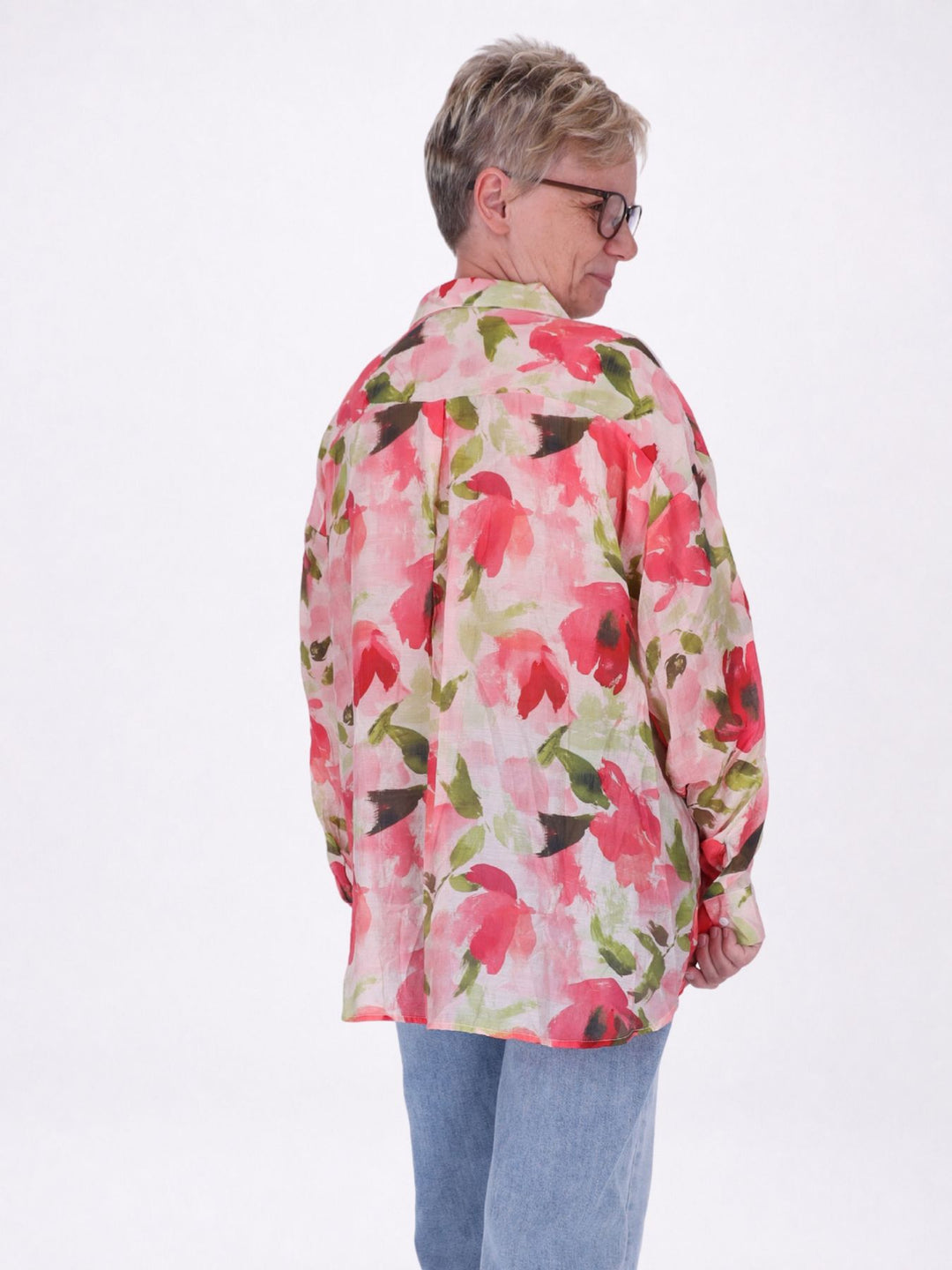 Bluse Damen Langarm Viskose AOP rot
