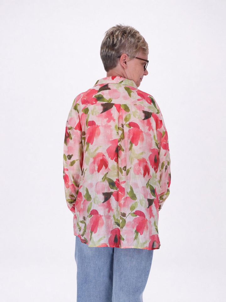 Bluse Damen Langarm Viskose AOP rot