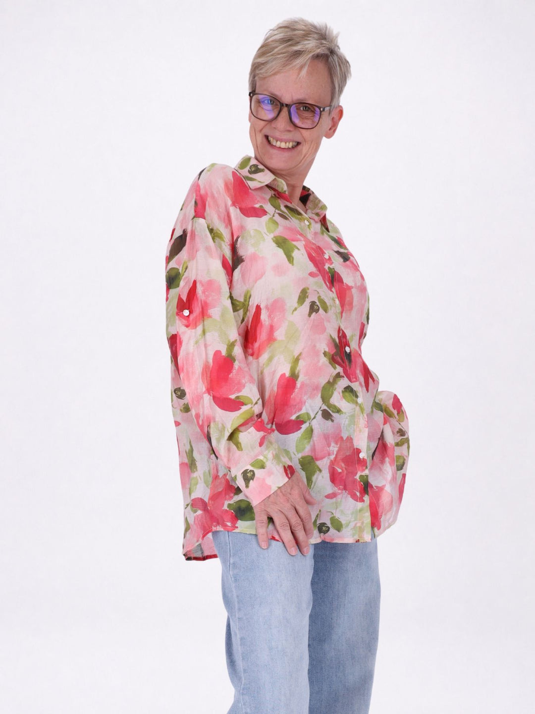 Bluse Damen Langarm Viskose AOP rot