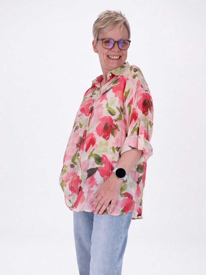 Bluse Damen Langarm Viskose AOP rot