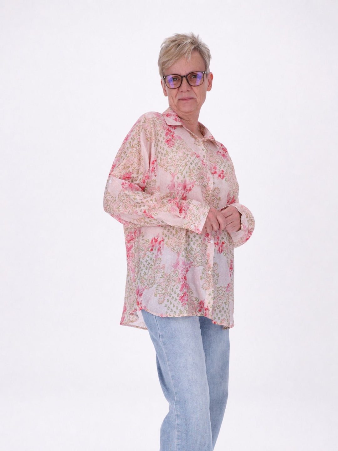 Bluse Damen Langarm Viskose AOP rosa