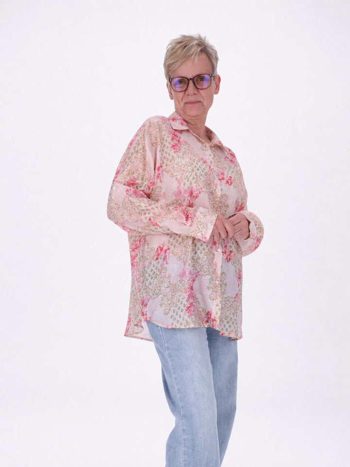 Bluse Damen Langarm Viskose AOP rosa
