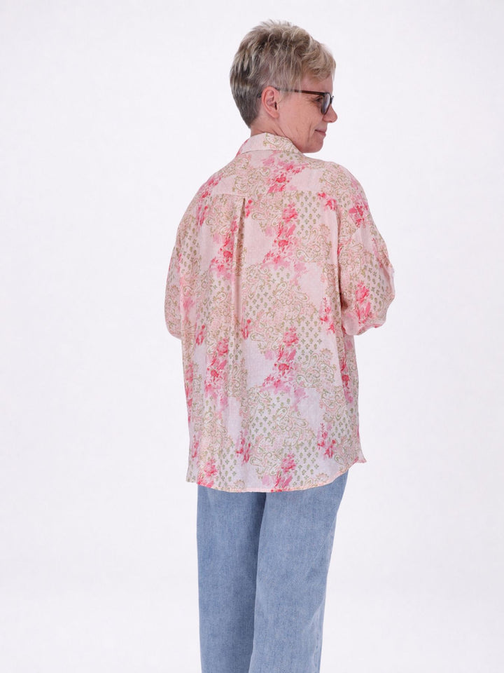 Bluse Damen Langarm Viskose AOP rosa
