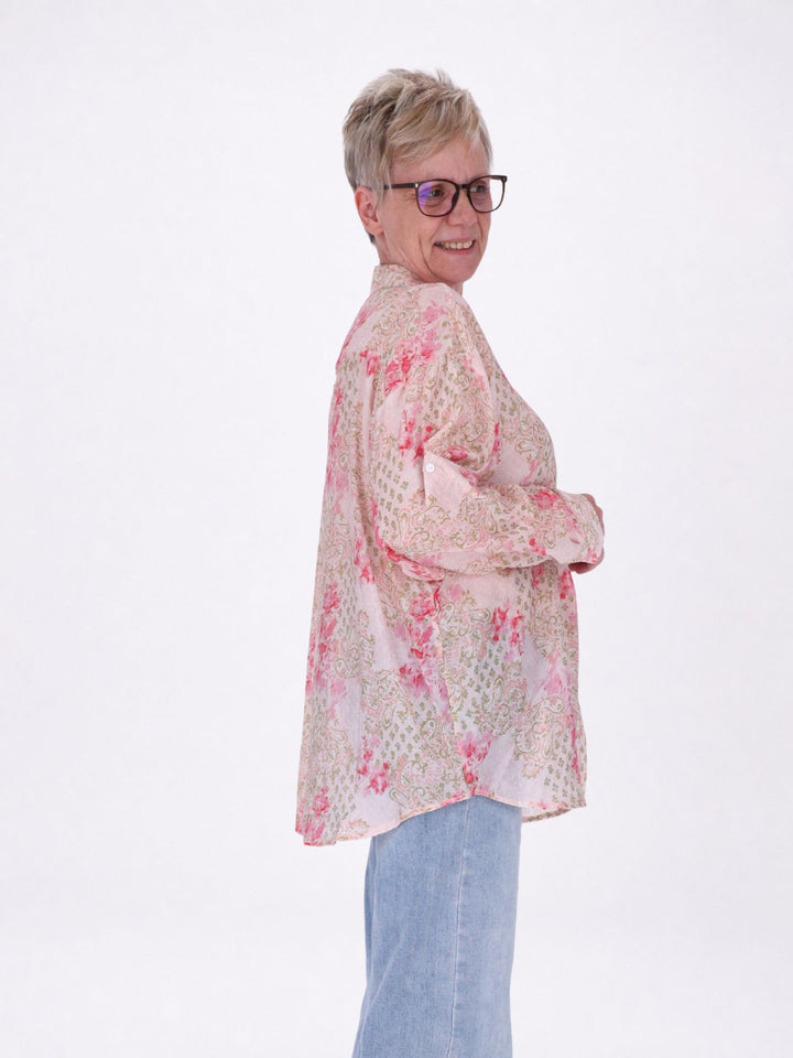Bluse Damen Langarm Viskose AOP rosa