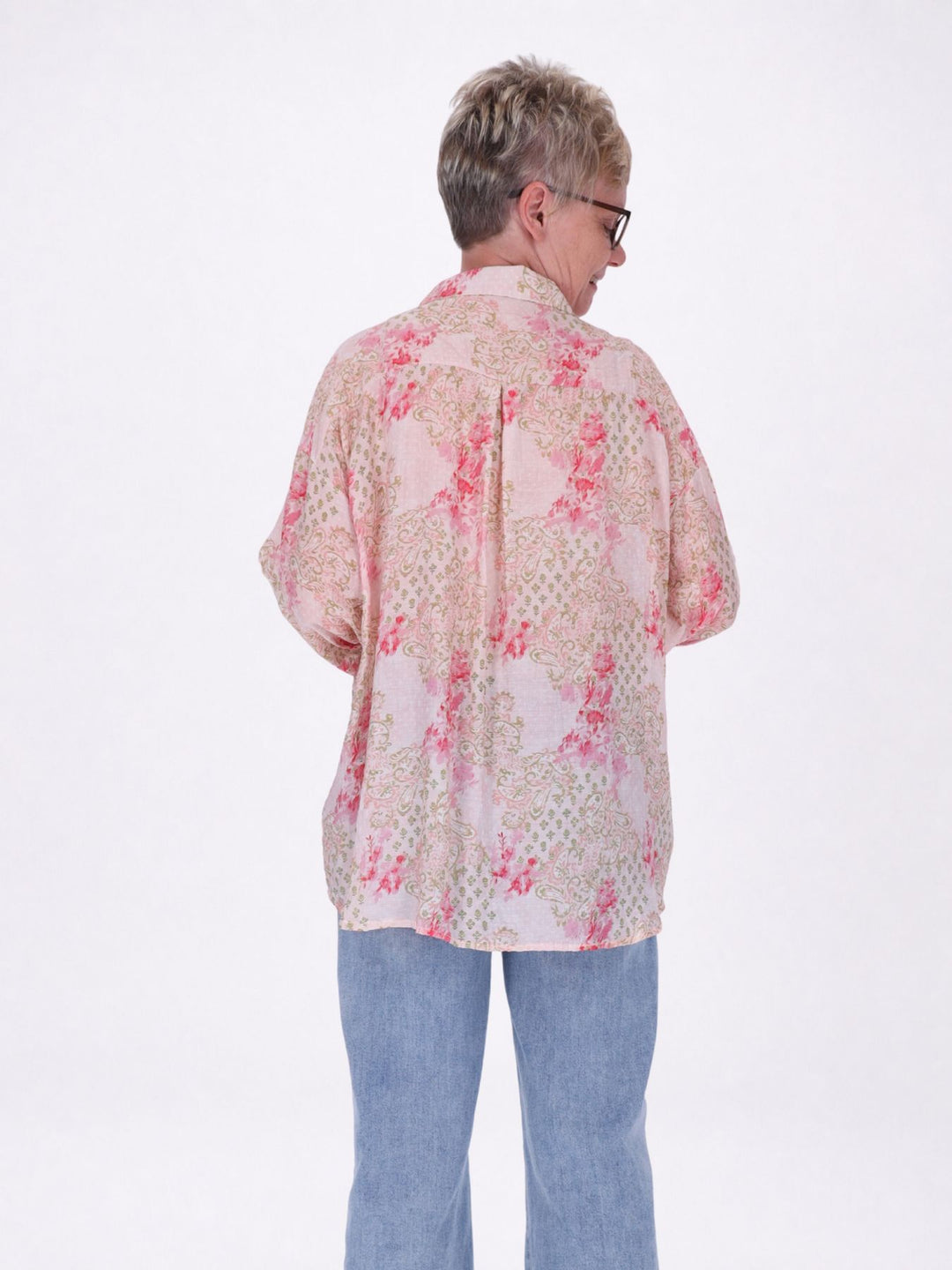 Bluse Damen Langarm Viskose AOP rosa