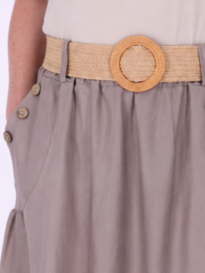 Rock Damen Midi Knöpfe an den Taschen in Fango