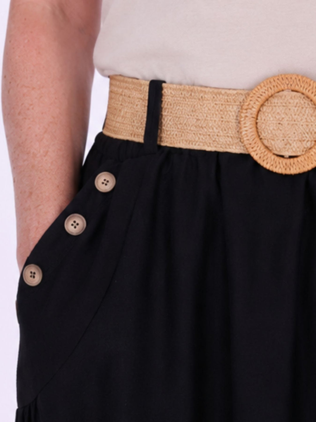 Rock Damen Midi Knöpfe an den Taschen in Schwarz