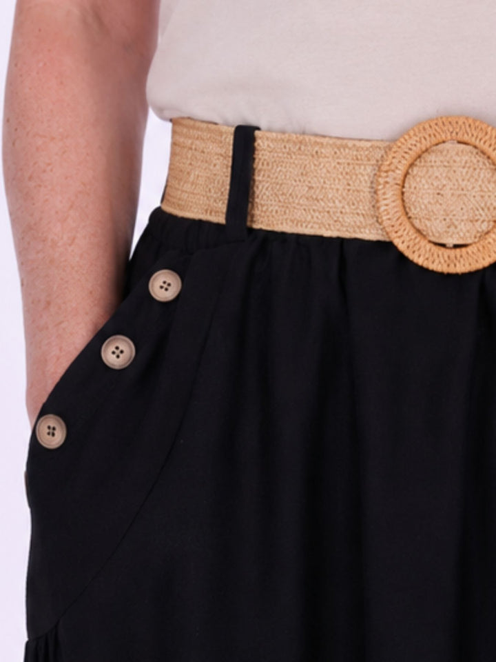 Rock Damen Midi Knöpfe an den Taschen in Schwarz
