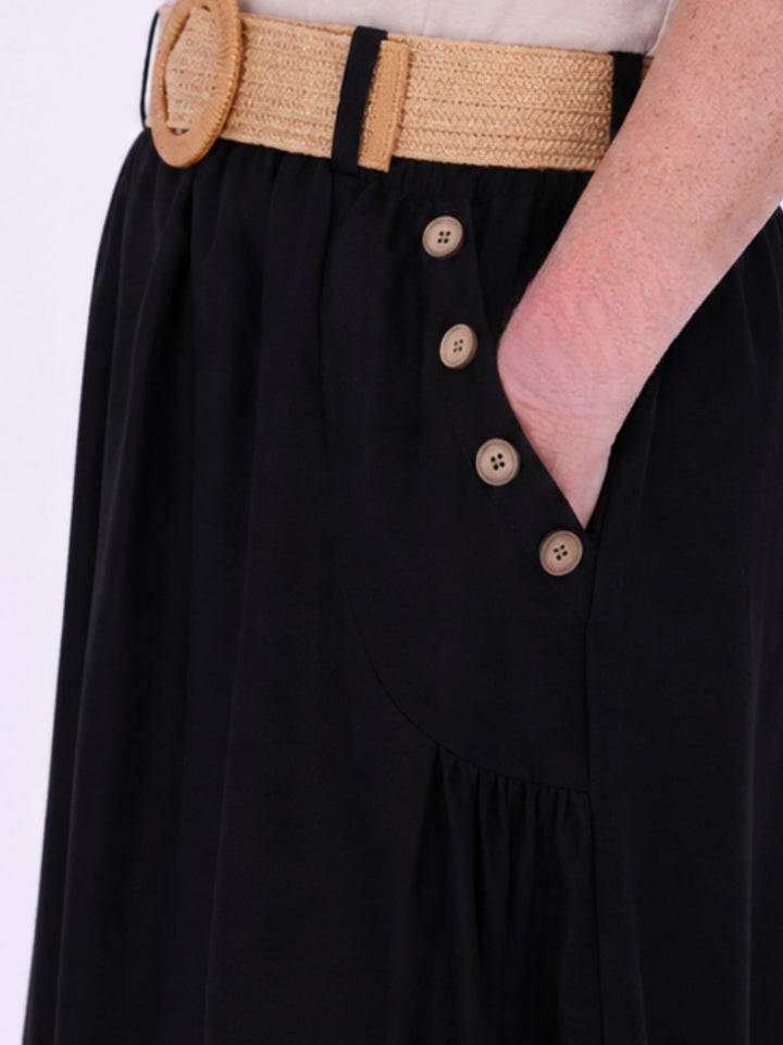 Rock Damen Midi Knöpfe an den Taschen in Schwarz