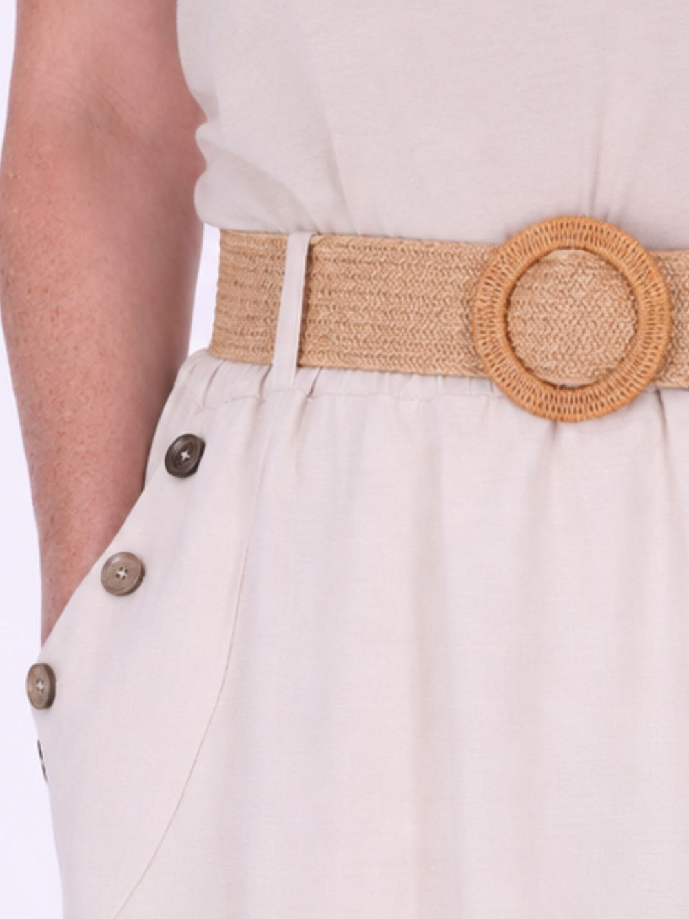 Rock Damen Midi Knöpfe an den Taschen in Beige