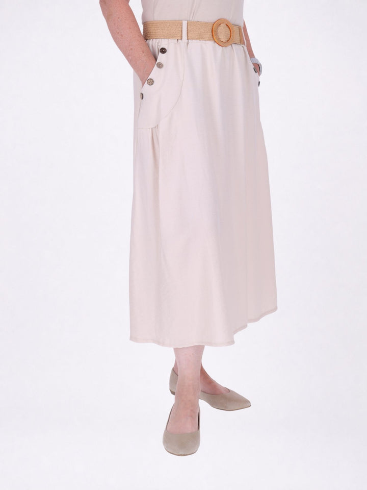 Rock Damen Midi Knöpfe an den Taschen in Beige