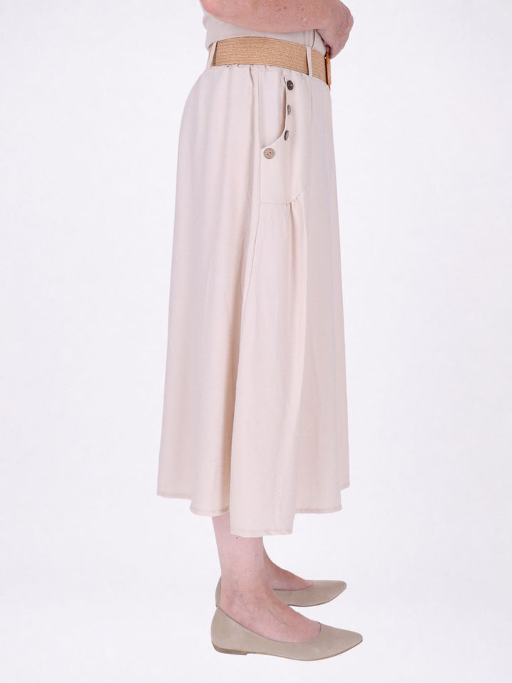 Rock Damen Midi Knöpfe an den Taschen in Beige