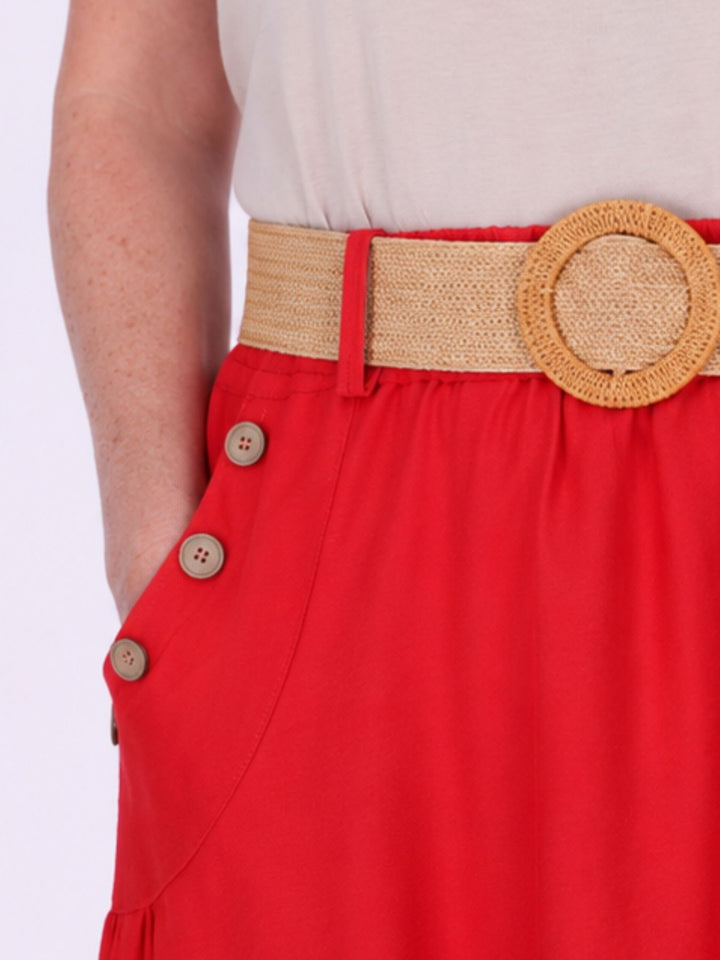 Rock Damen Midi Knöpfe an den Taschen
