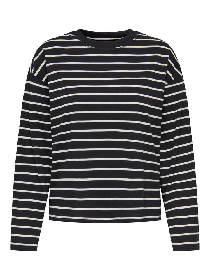 ONLHAPPY L/S O-NECK STRIPE TEE JRS Black/Cloud dancer lena