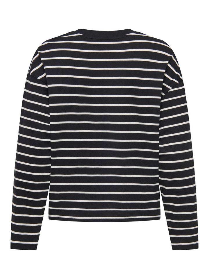 ONLHAPPY L/S O-NECK STRIPE TEE JRS Black/Cloud dancer lena
