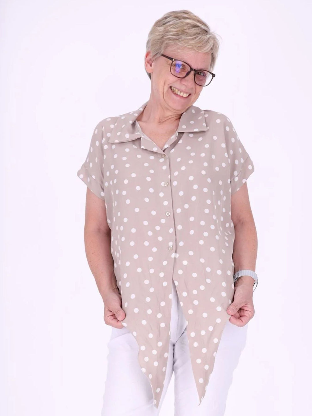 Bluse zum binden AOP Punkte