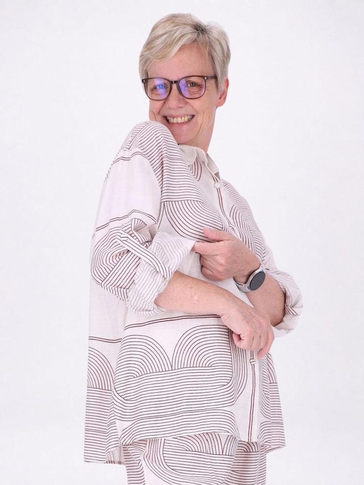 Bluse Damen Leinenmix Langarm Krempelarm