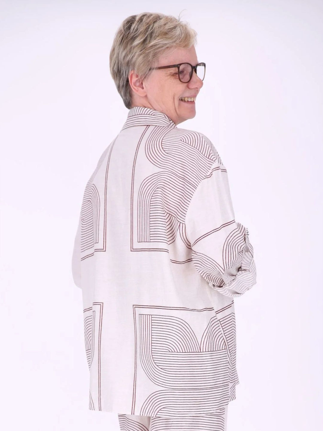 Bluse Damen Leinenmix Langarm Krempelarm