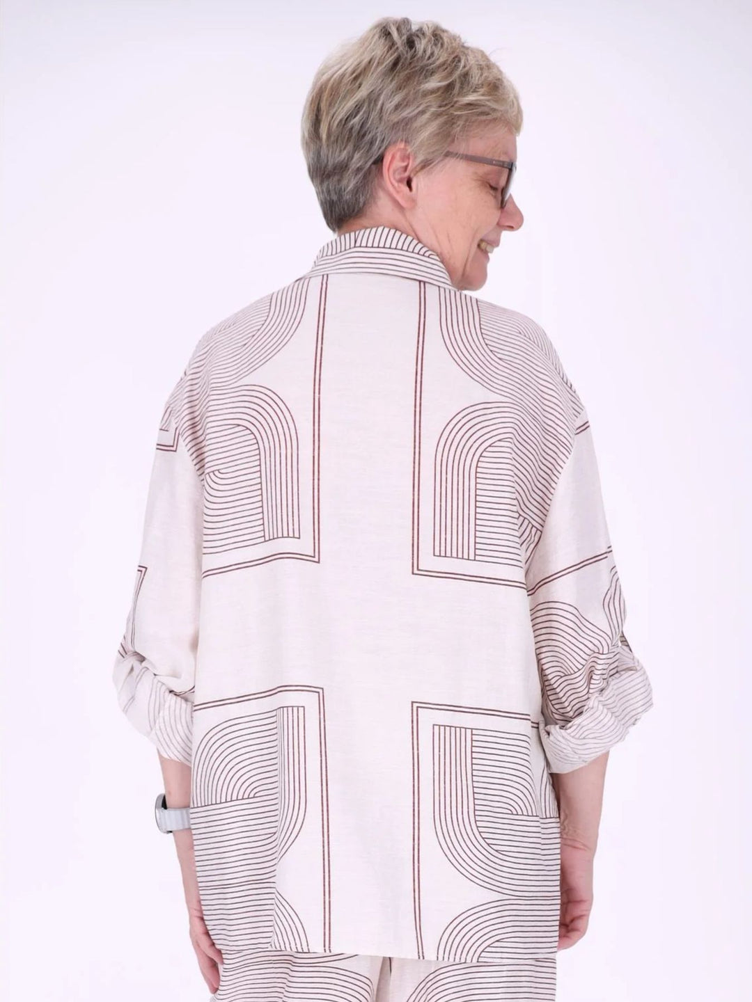 Bluse Damen Leinenmix Langarm Krempelarm