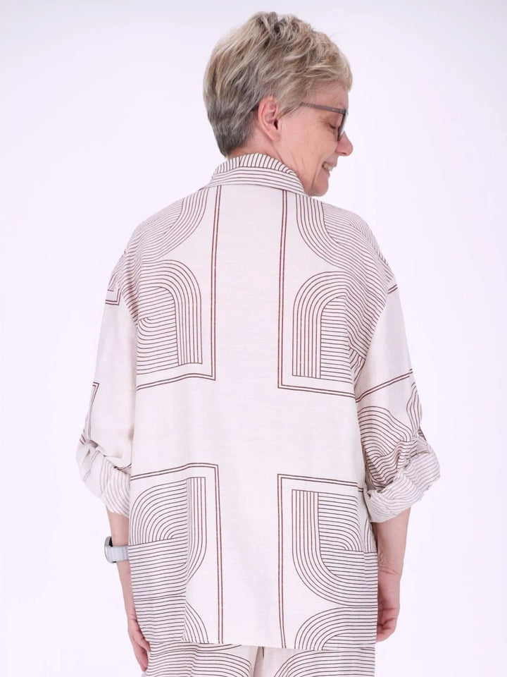 Bluse Damen Leinenmix Langarm Krempelarm