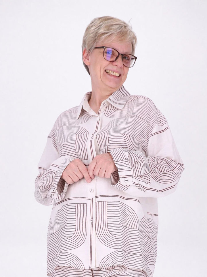 Bluse Damen Leinenmix Langarm Krempelarm
