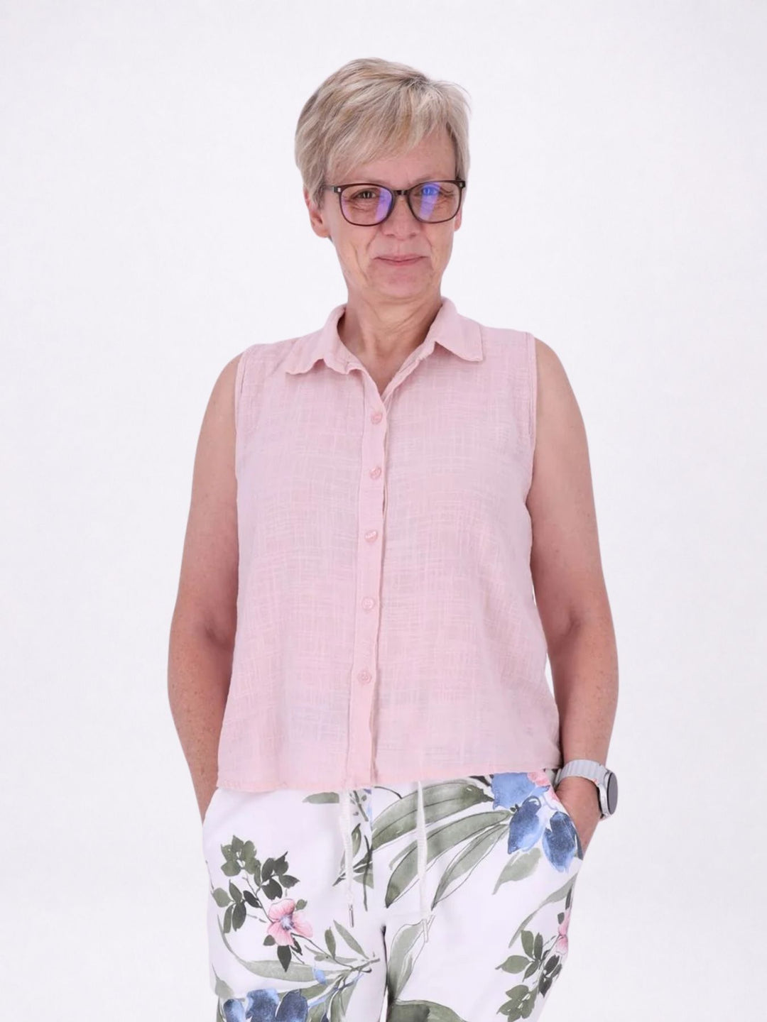 Bluse Damen Leinenmix ohne Arm