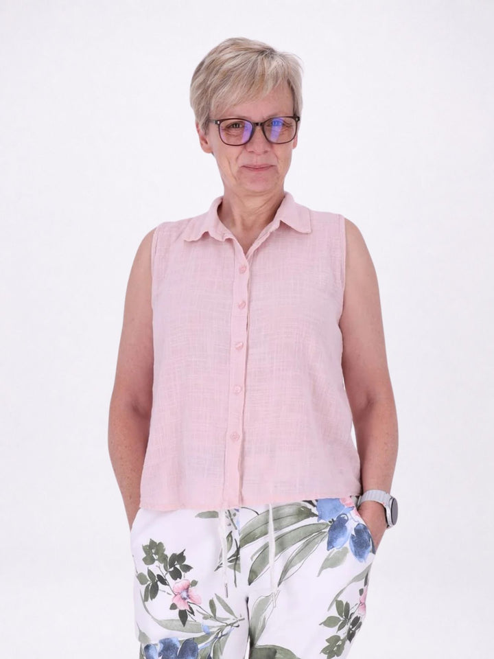 Bluse Damen Leinenmix ohne Arm