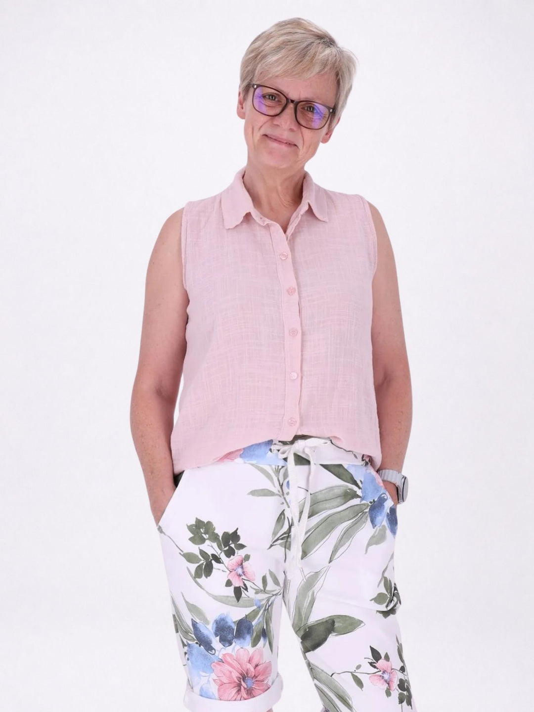 Bluse Damen Leinenmix ohne Arm