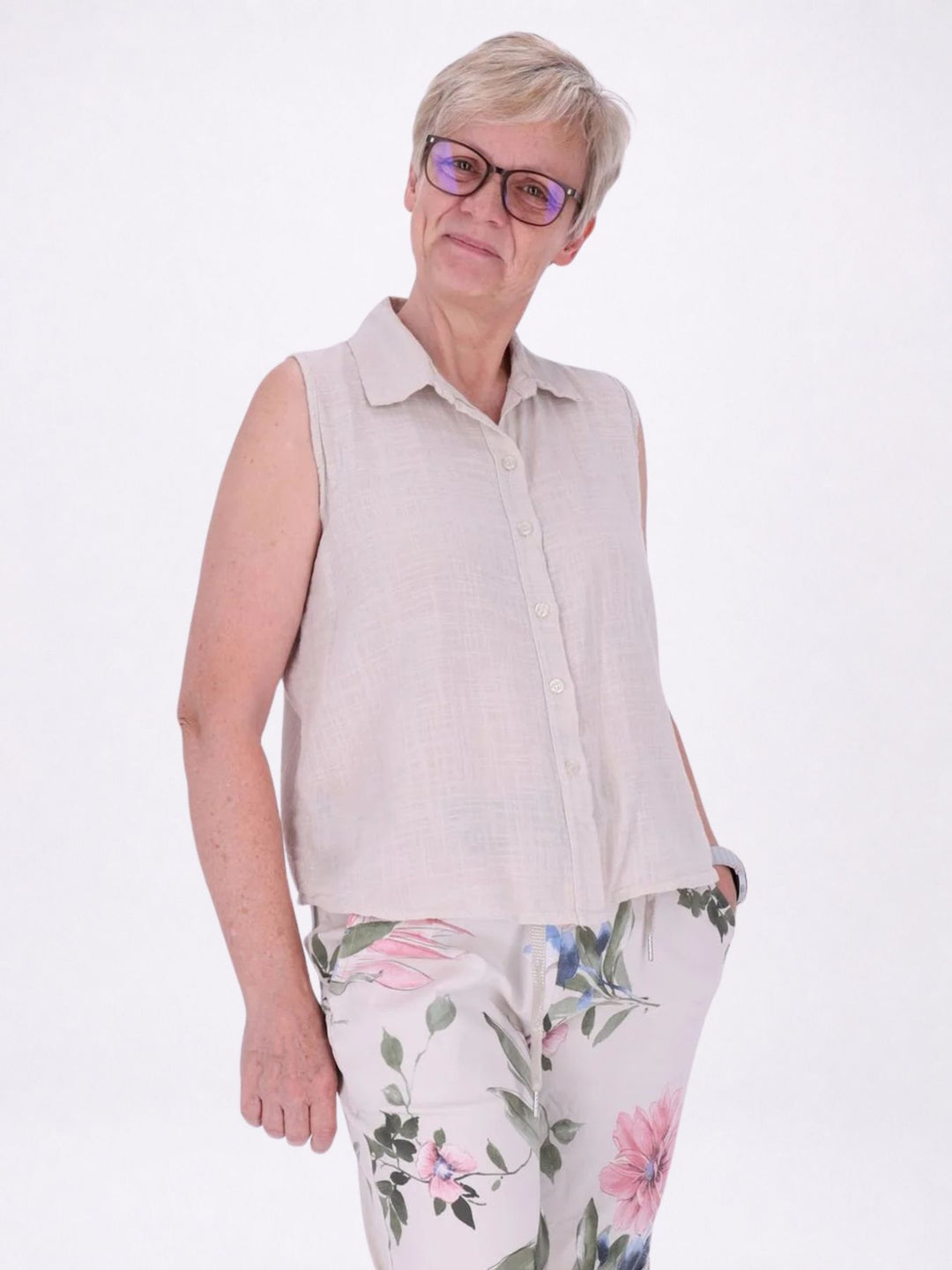 Bluse Damen Leinenmix ohne Arm