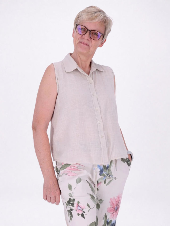 Bluse Damen Leinenmix ohne Arm