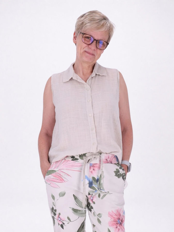 Bluse Damen Leinenmix ohne Arm