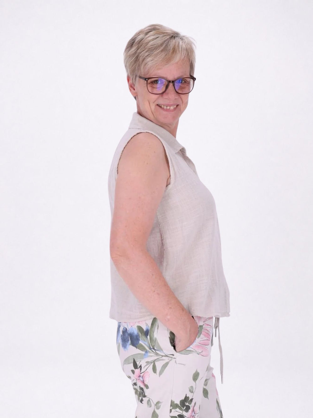 Bluse Damen Leinenmix ohne Arm